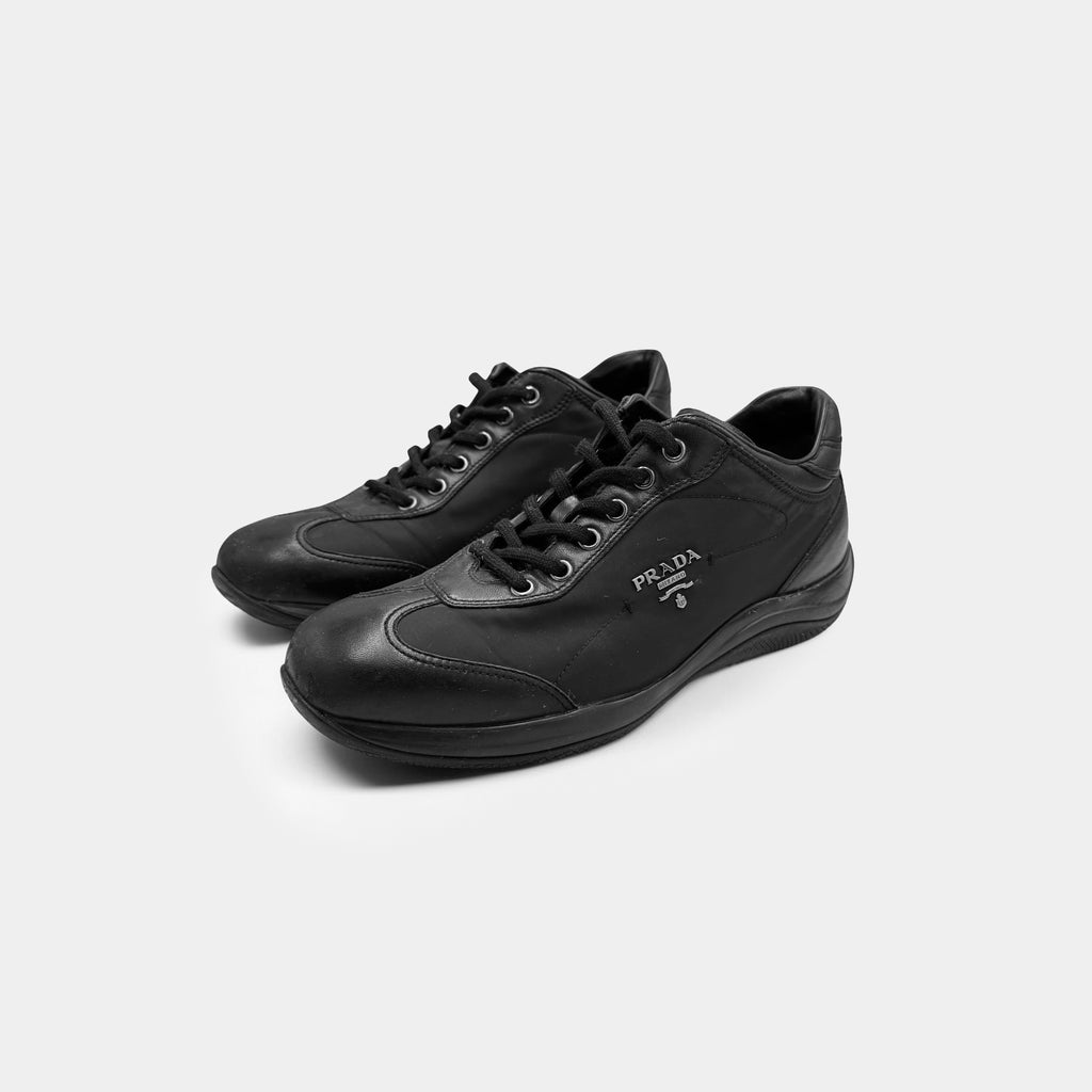 Prada Black Nylon and Leather Low-Top Logo Sneakers