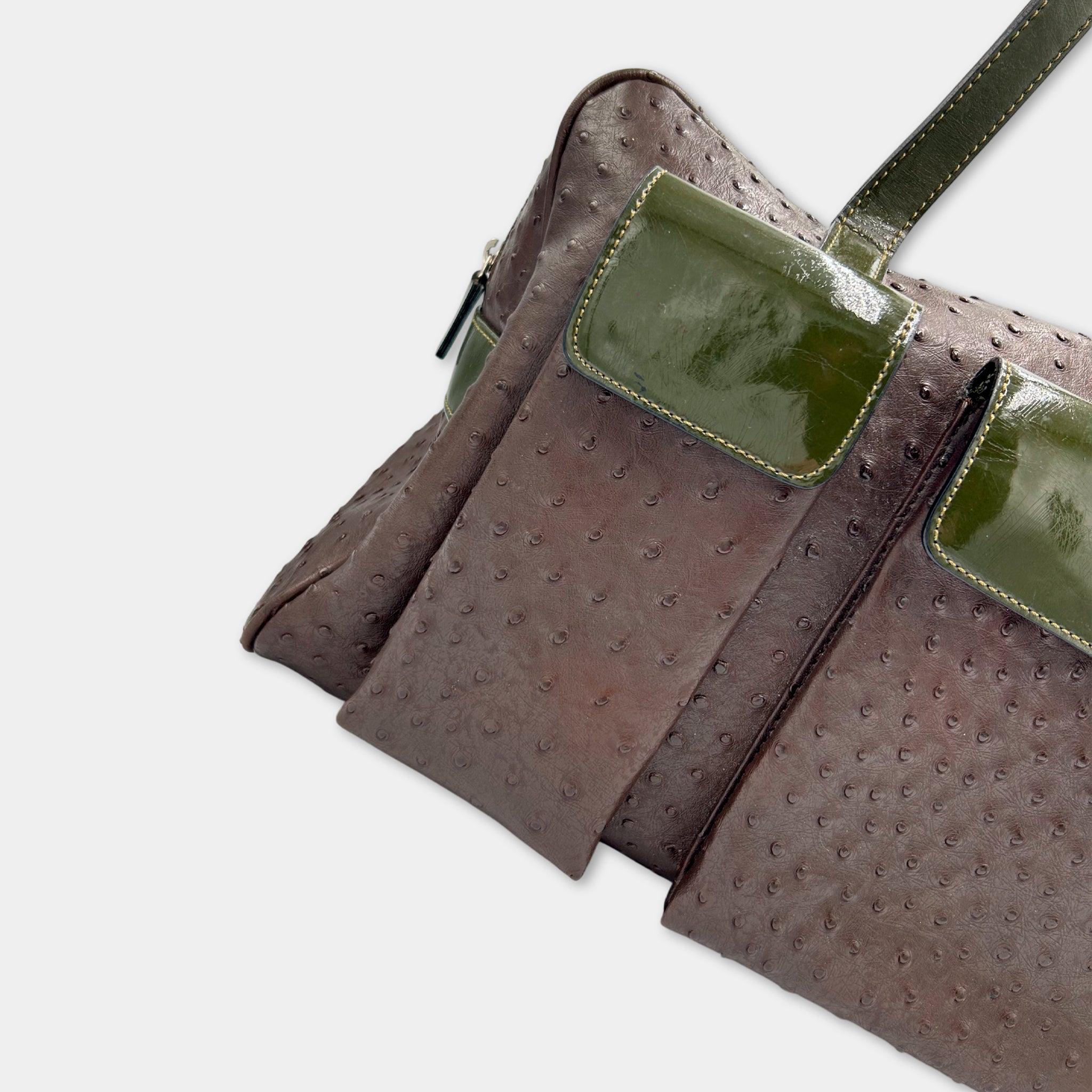 Prada SS2000 Ostrich and Patent Leather Twin-Pocket Tote