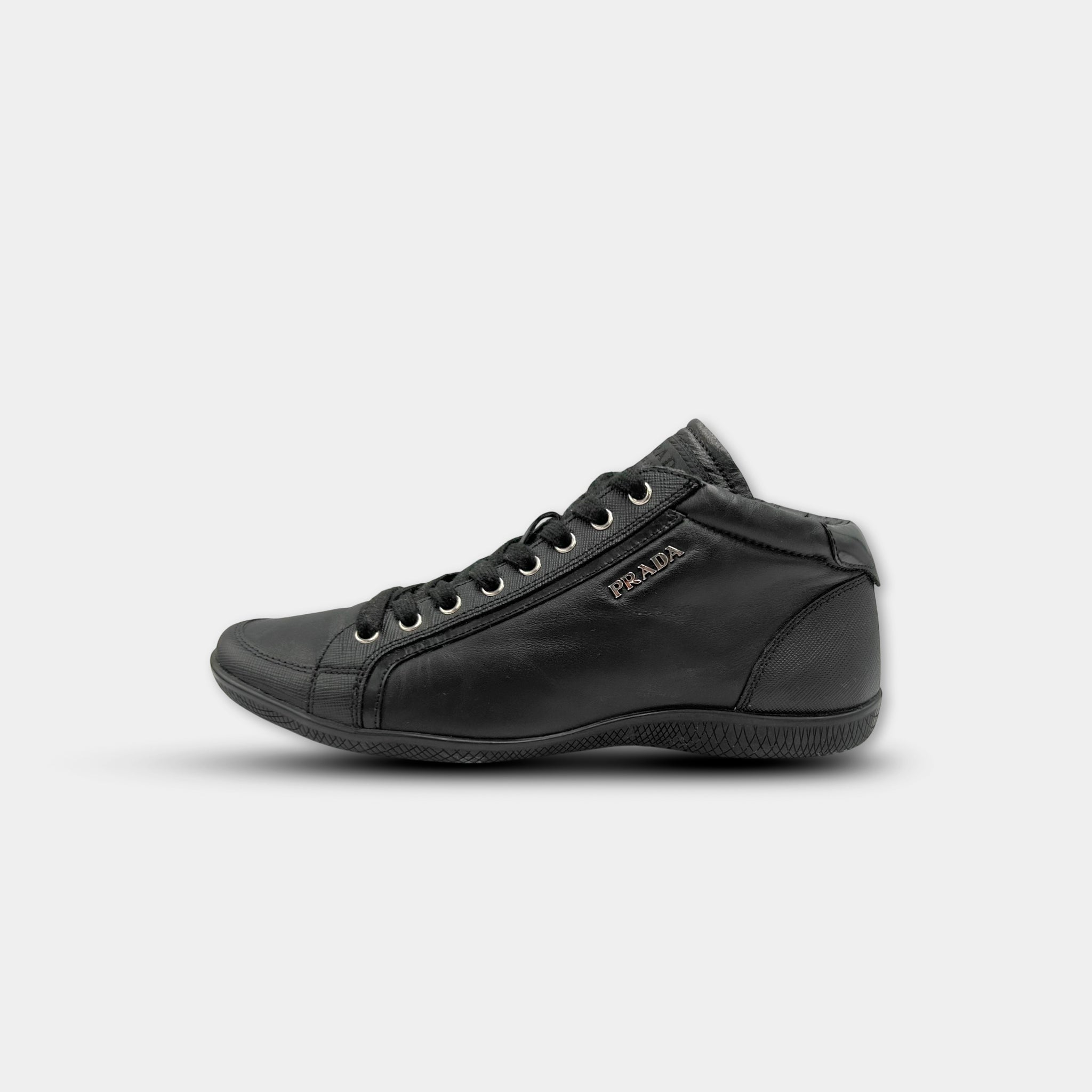 Prada 2000s Black Leather Mid-Height Sneakers