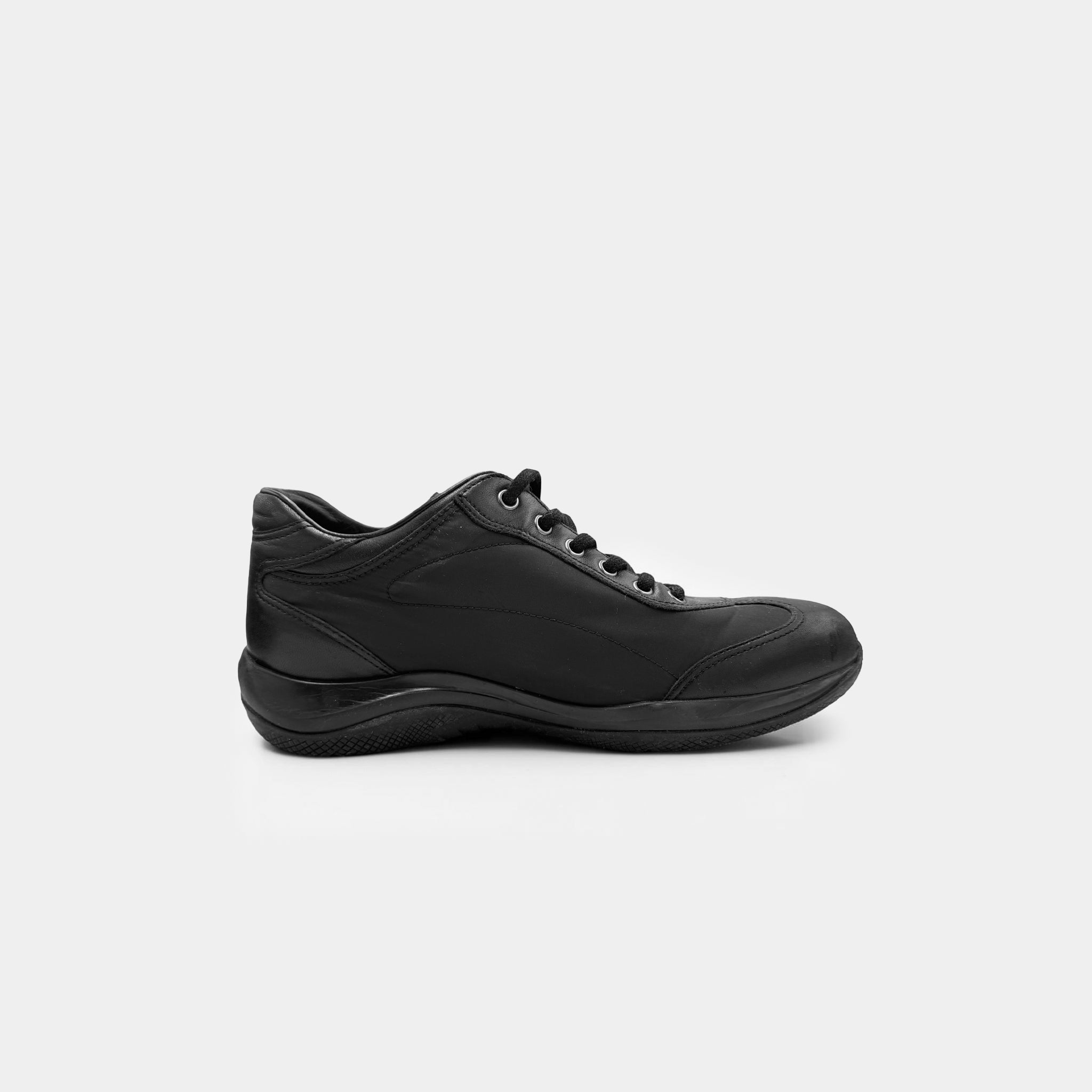 Prada Black Nylon and Leather Low-Top Logo Sneakers