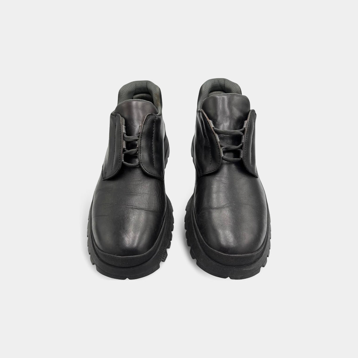 Prada 2000's Black Leather Chunky Mountain Utility Derby Shoes