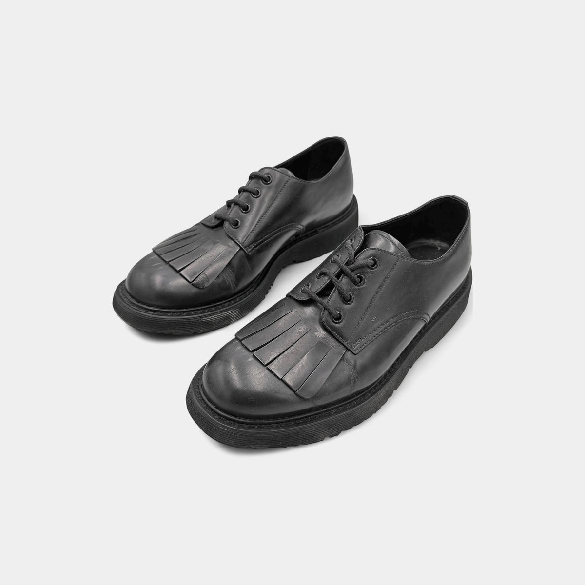 Prada Fringe Kiltie Leather Derby Shoes