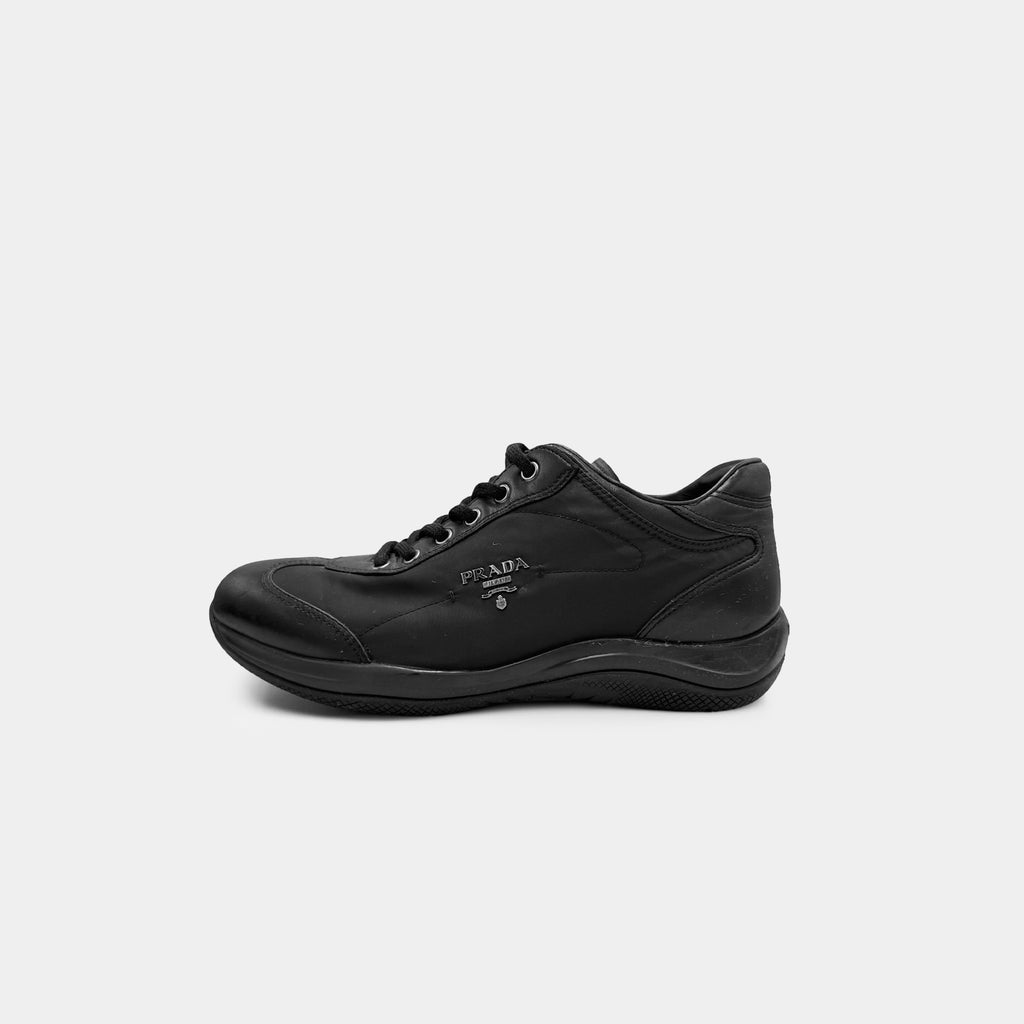 Prada Black Nylon and Leather Low-Top Logo Sneakers