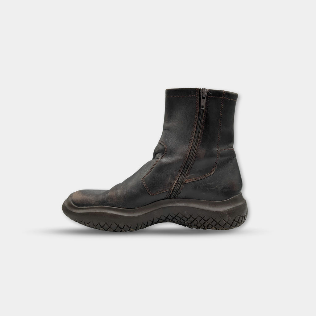 Prada Brown FW98 Brown Leather Vibram Ankle Boots