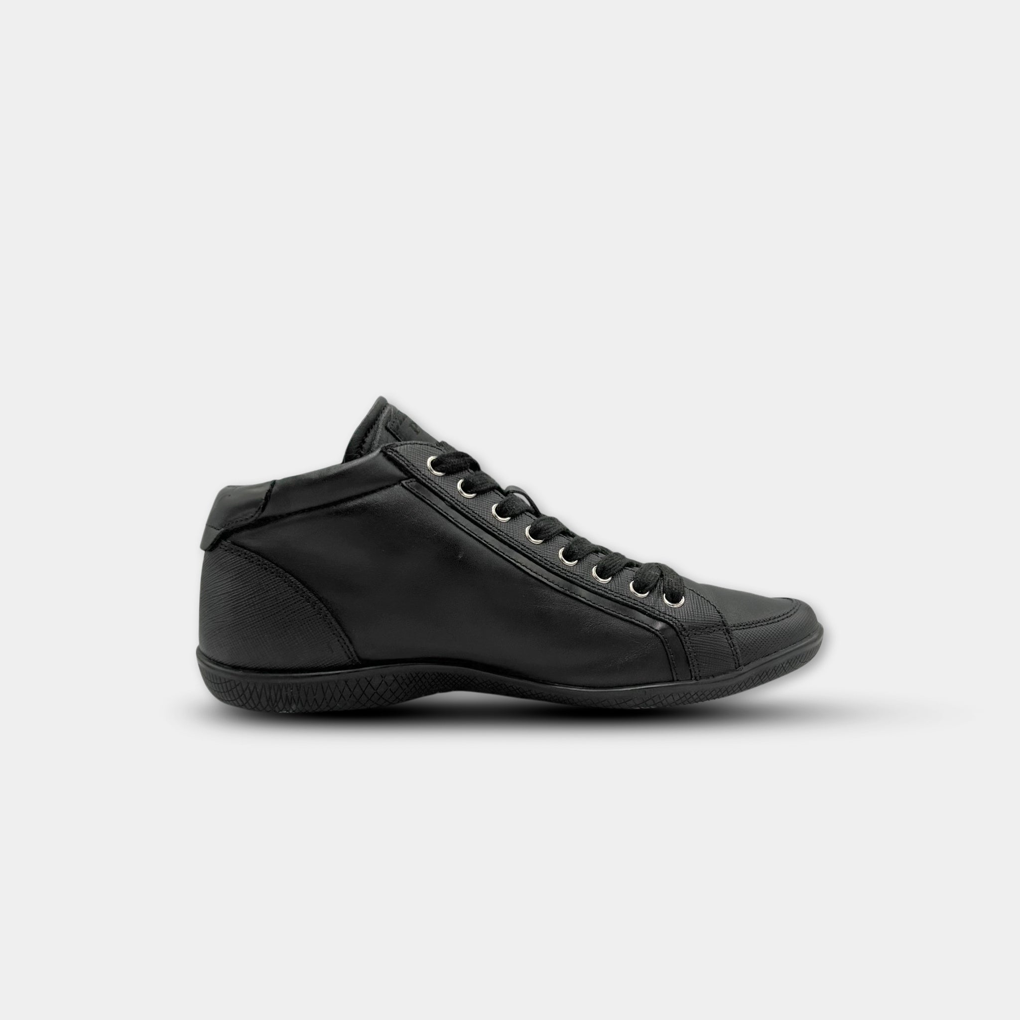 Prada 2000s Black Leather Mid-Height Sneakers