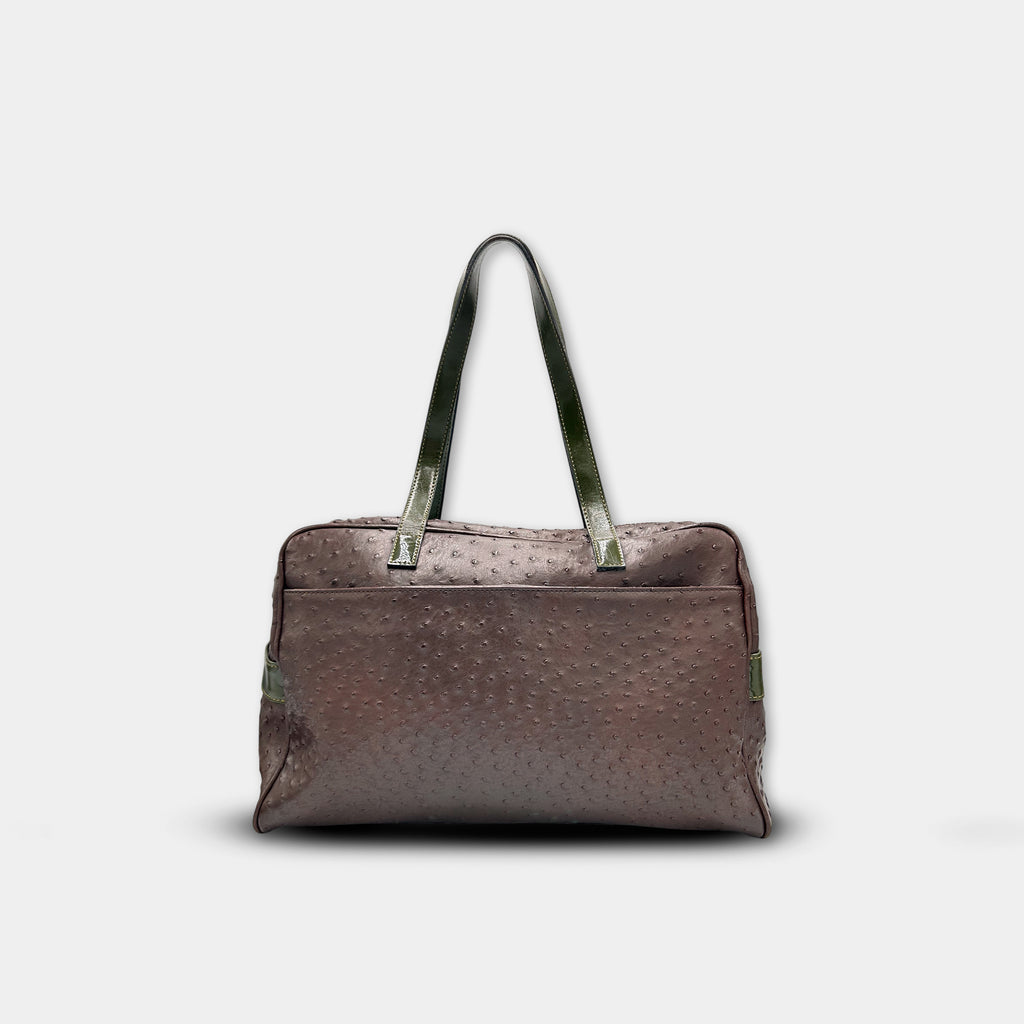 Prada SS2000 Ostrich and Patent Leather Twin-Pocket Tote