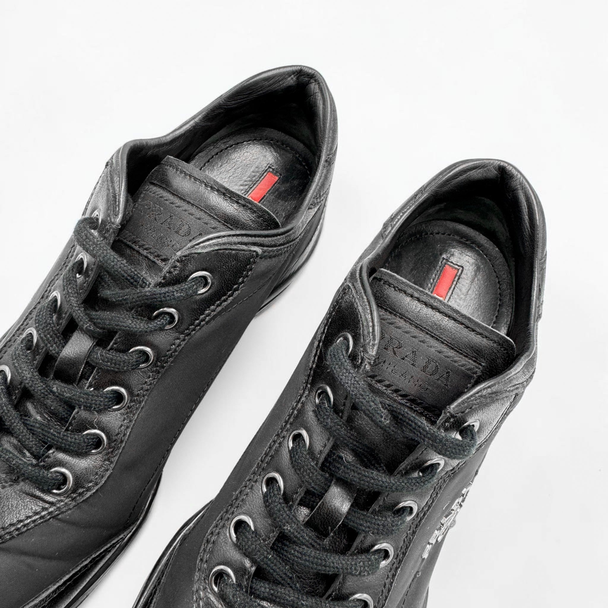 Prada Black Nylon and Leather Low-Top Logo Sneakers