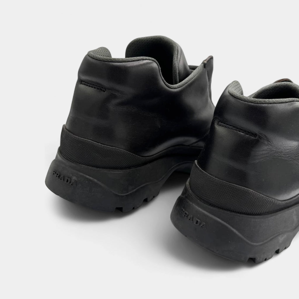 Prada 2000's Black Leather Chunky Mountain Utility Derby Shoes