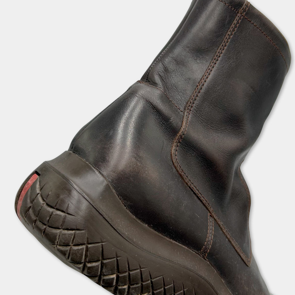 Prada Brown FW98 Brown Leather Vibram Ankle Boots