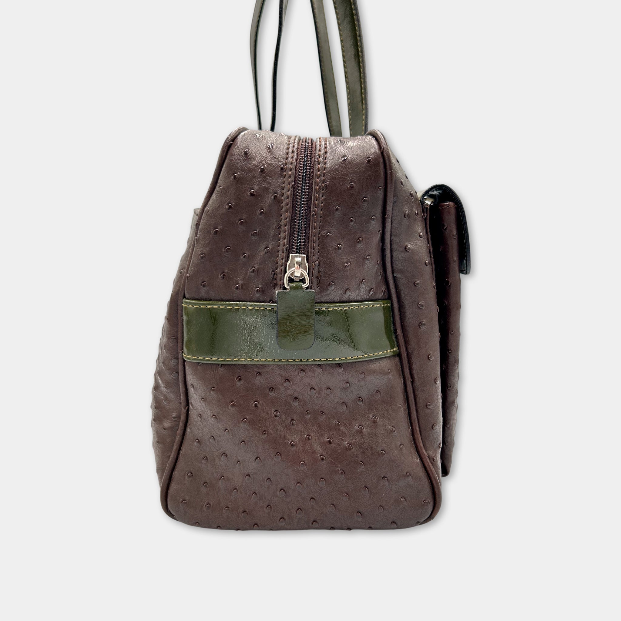 Prada SS2000 Ostrich and Patent Leather Twin-Pocket Tote