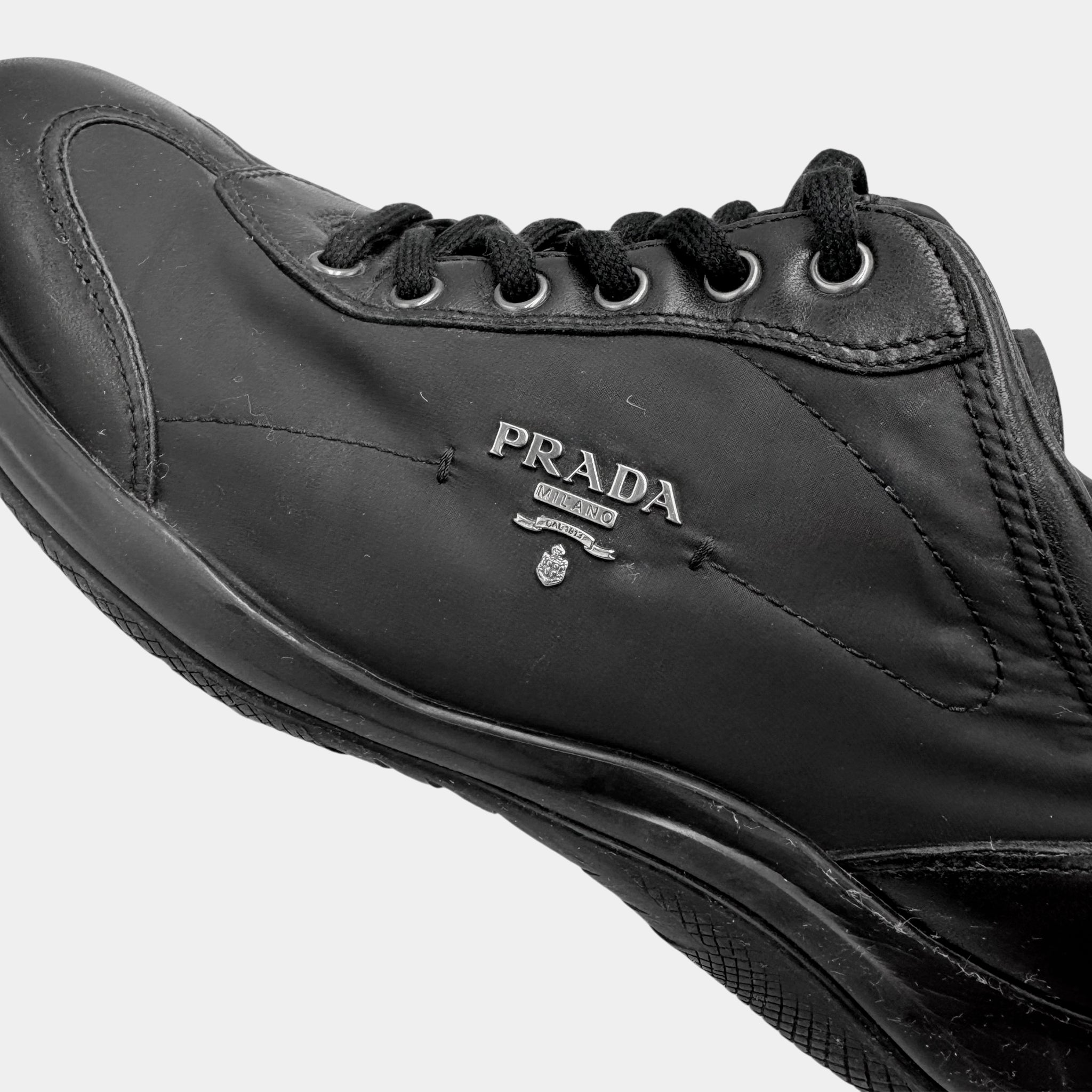 Prada Black Nylon and Leather Low-Top Logo Sneakers