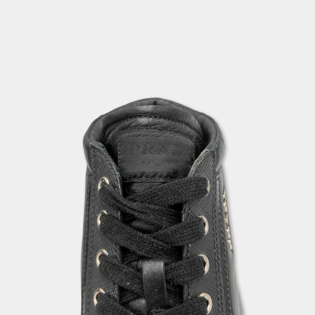 Prada 2000s Black Leather Mid-Height Sneakers