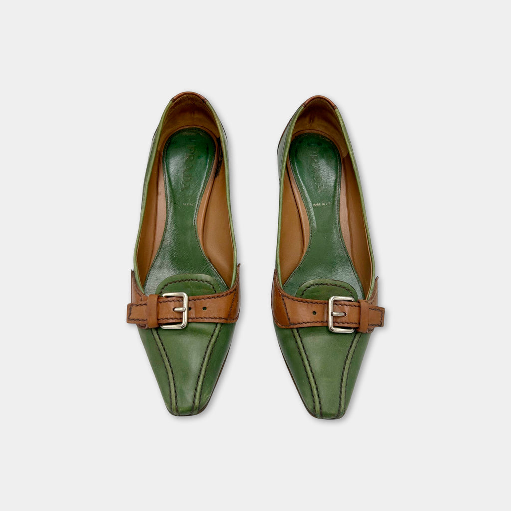 Prada Two-Tone Buckle Heels