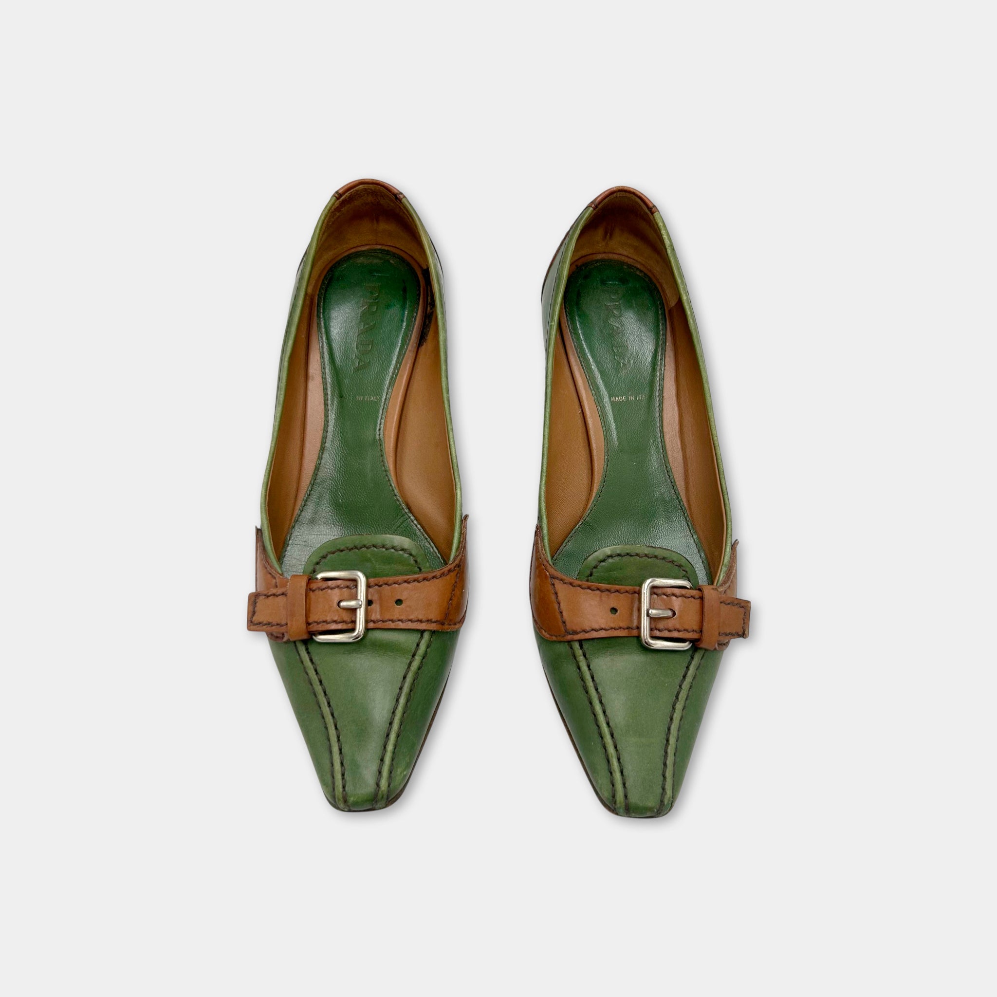 Prada Two-Tone Buckle Heels