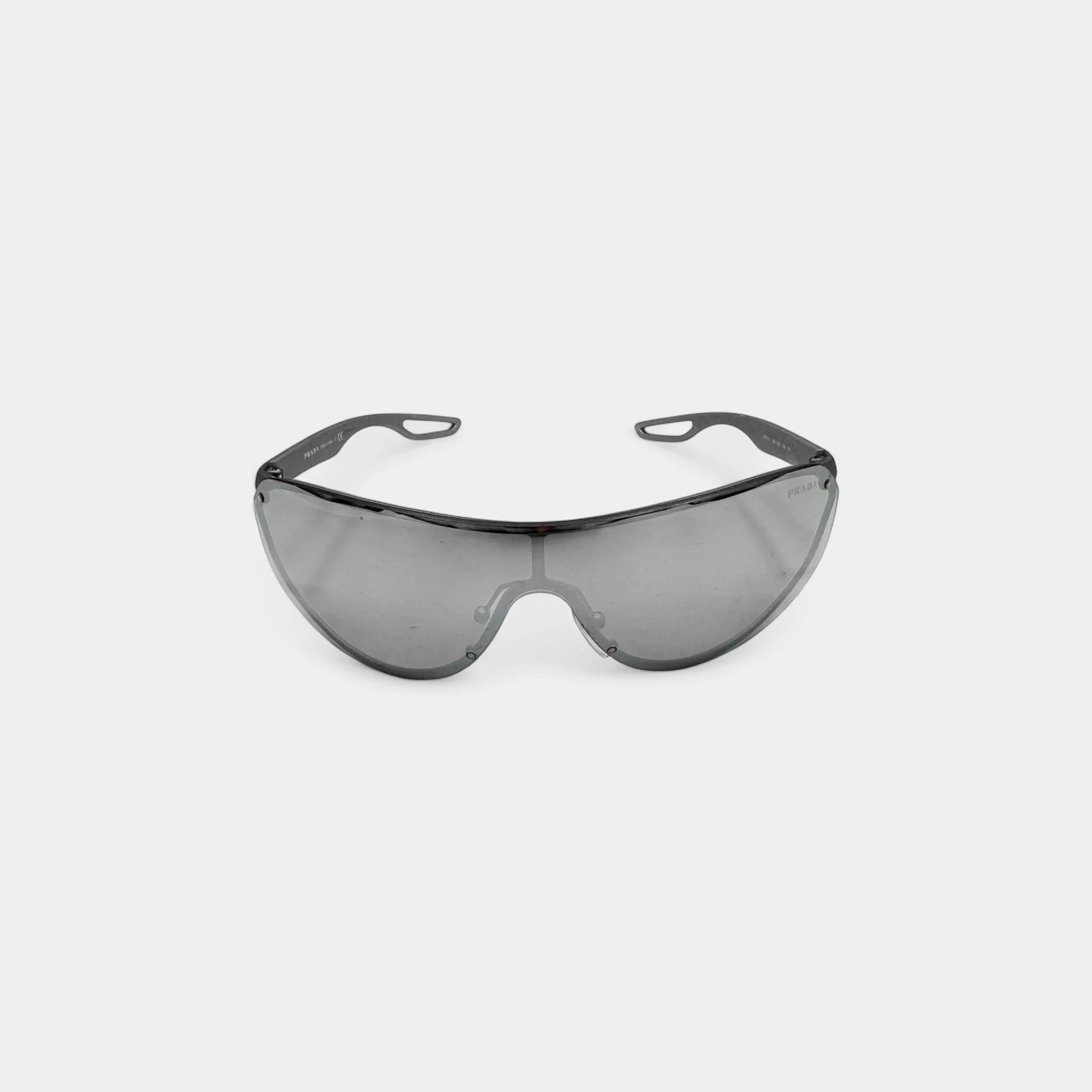 Prada Linea Rossa 2010s Metallic Grey Shield Sunglasses