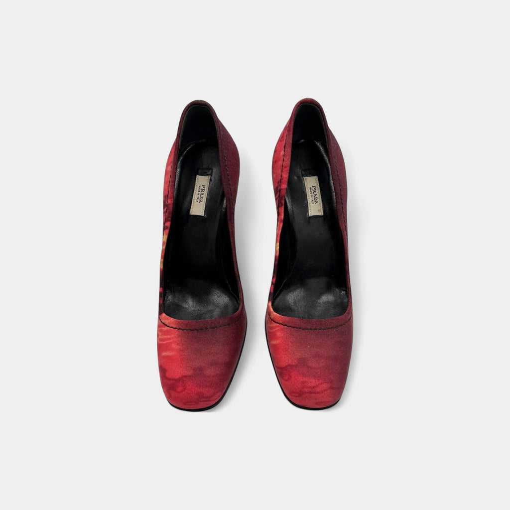 Prada SS04 Red Tie-Dye Silk Pumps