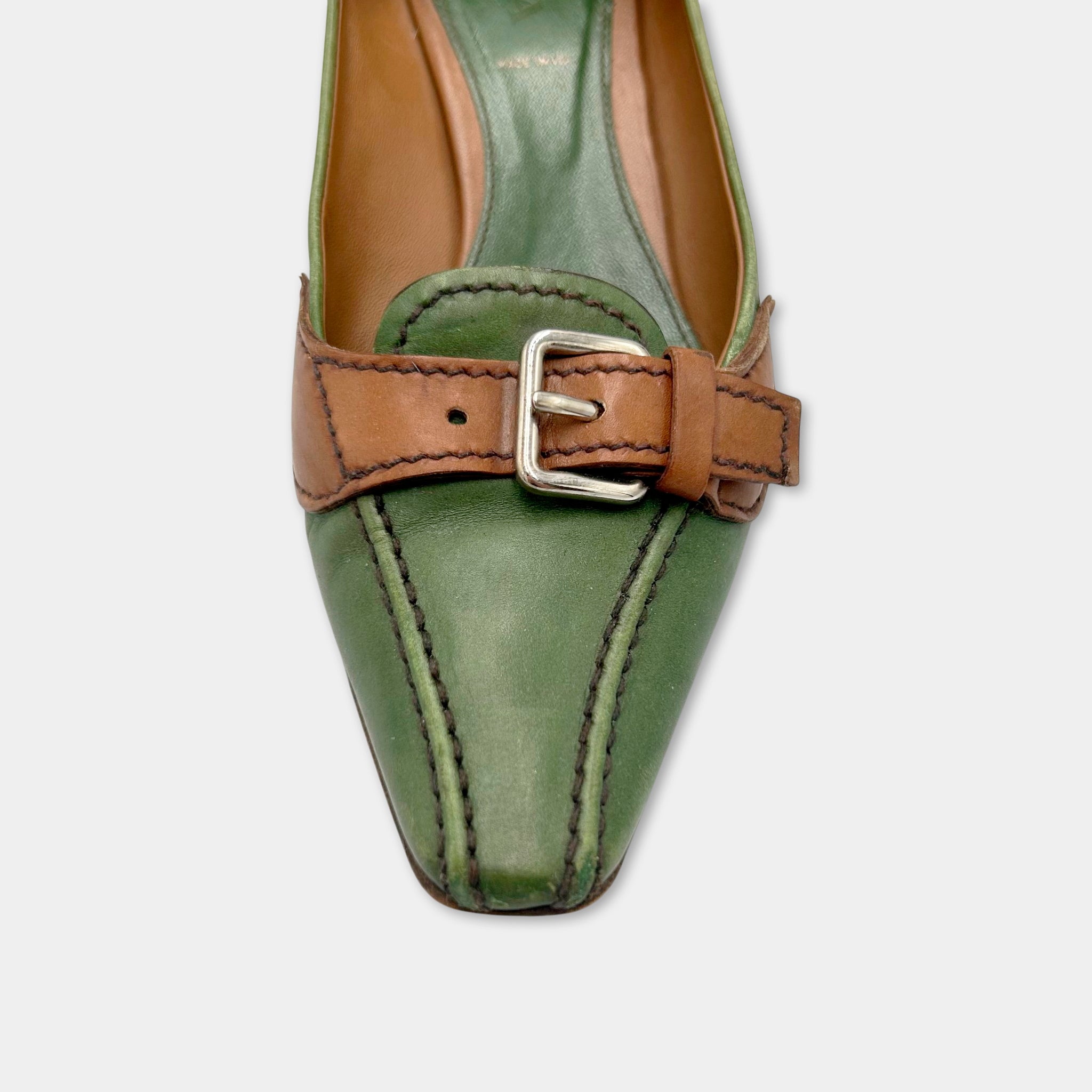 Prada Two-Tone Buckle Heels