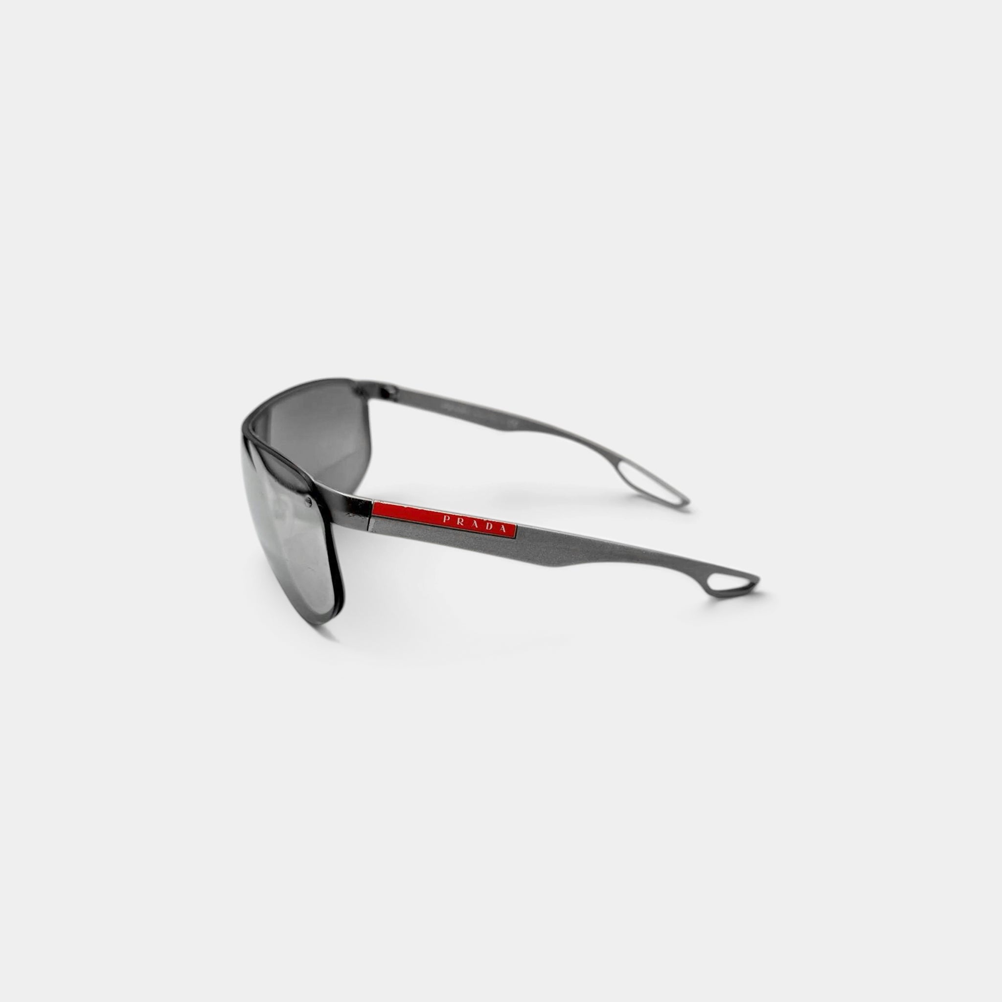 Prada Linea Rossa 2010s Metallic Grey Shield Sunglasses
