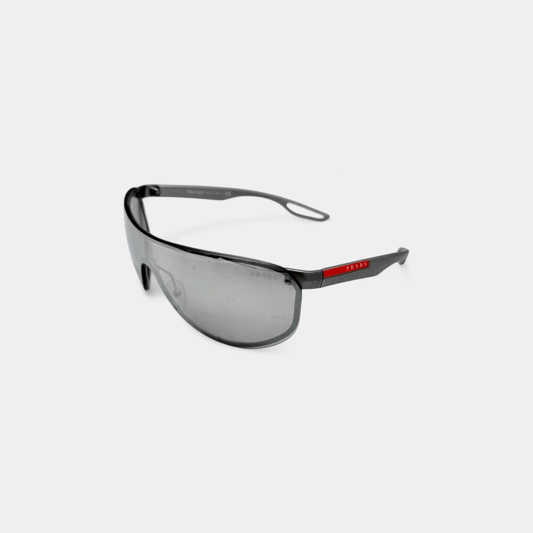 Prada Linea Rossa 2010s Metallic Grey Shield Sunglasses