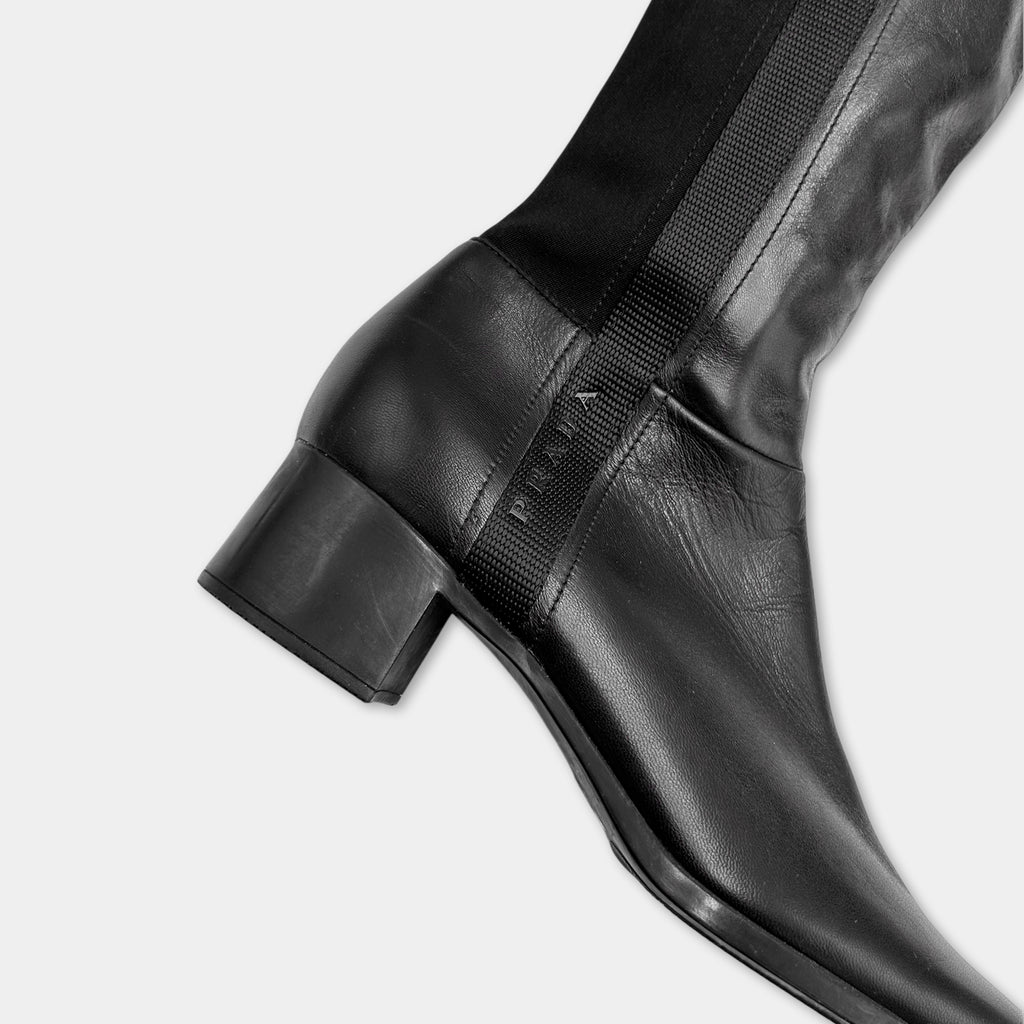 Prada Black Leather High Heeled Boots