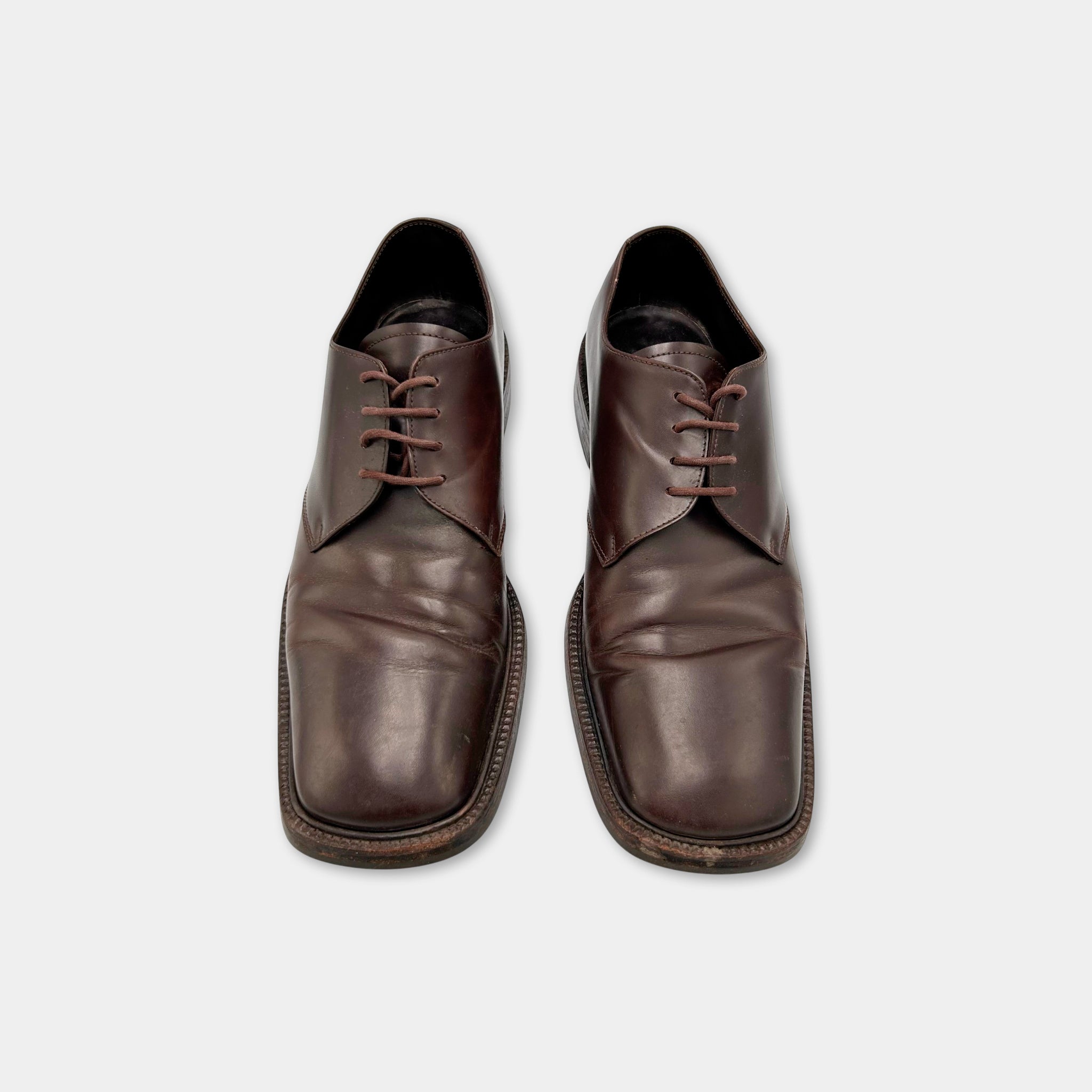 Prada Vintage Square-Toe Leather Derby Shoes