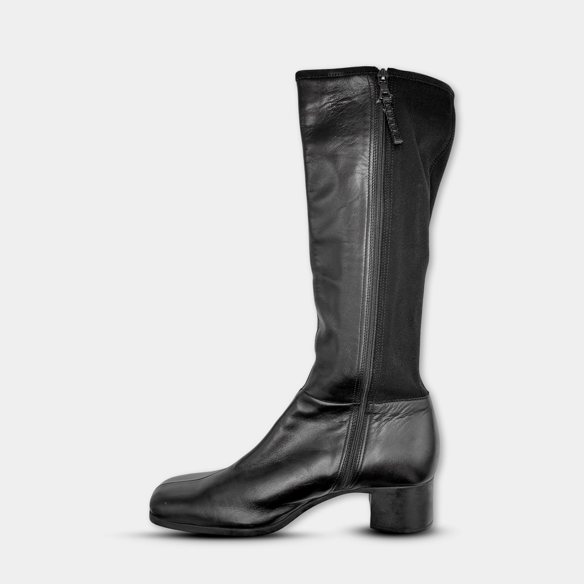 Prada Black Leather High Heeled Boots
