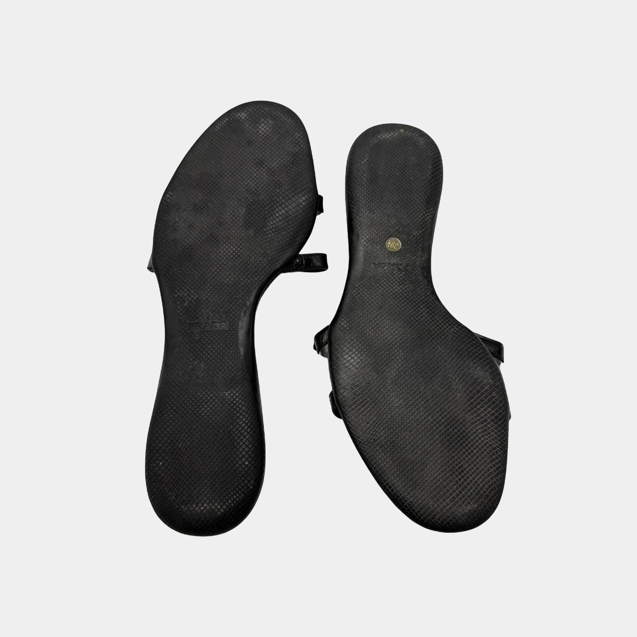 Prada Black Leather & Clear PVC Buckle Slide Sandals
