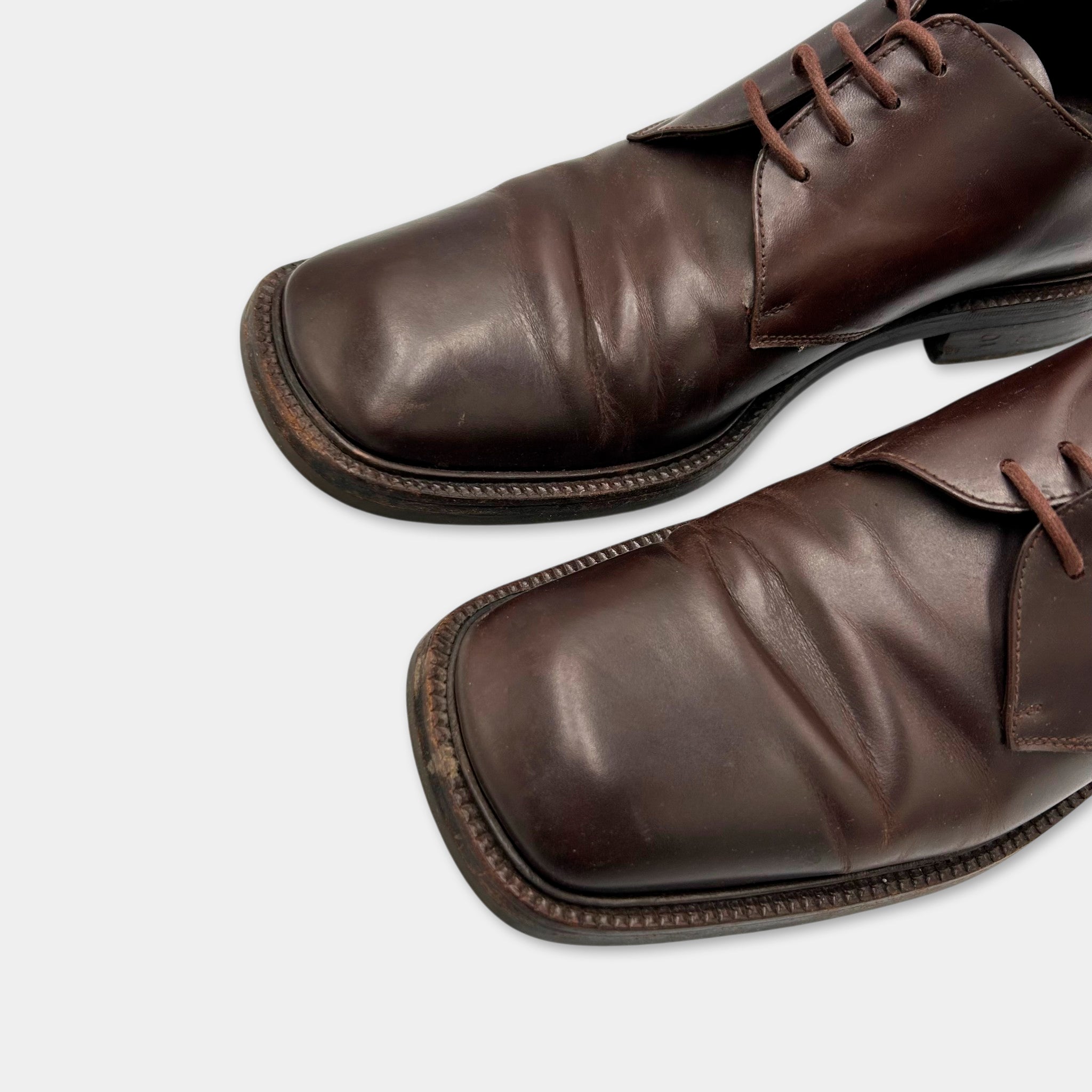 Prada Vintage Square-Toe Leather Derby Shoes