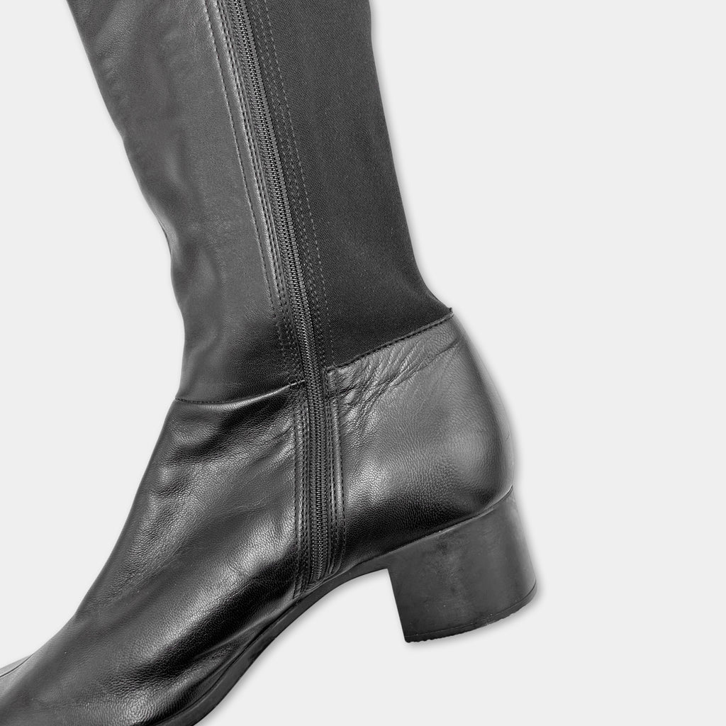 Prada Black Leather High Heeled Boots