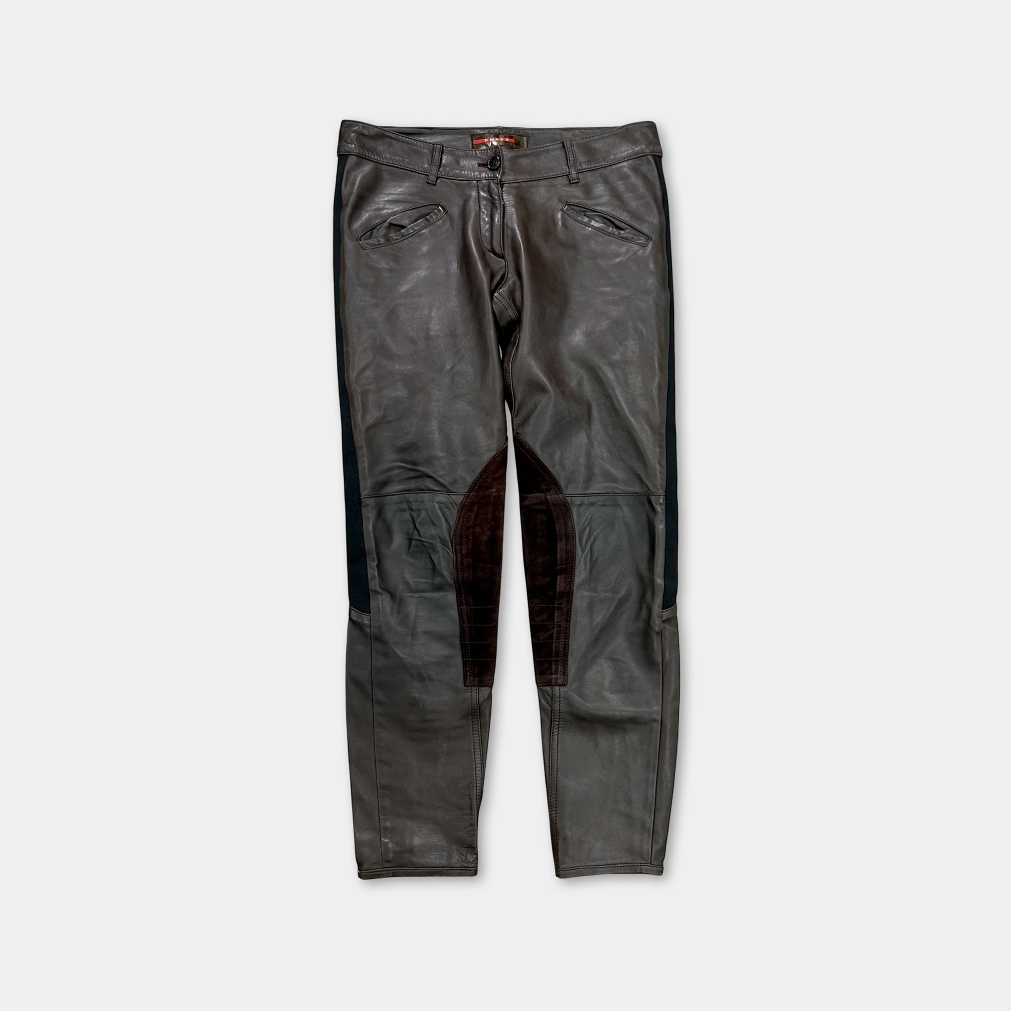 2000s Prada Brown Motorcycle Leather Pants