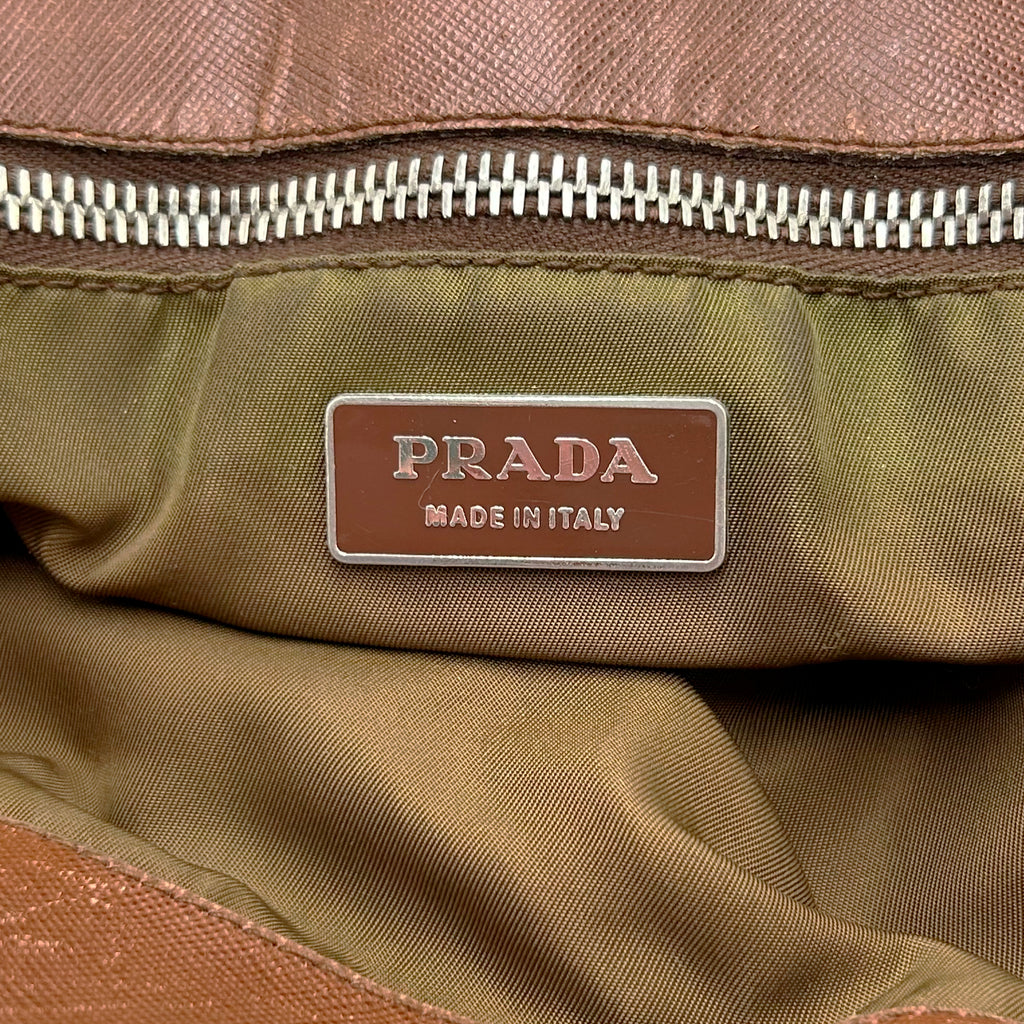 Prada Vintage Nylon Olive Green and Brown Leather Bag