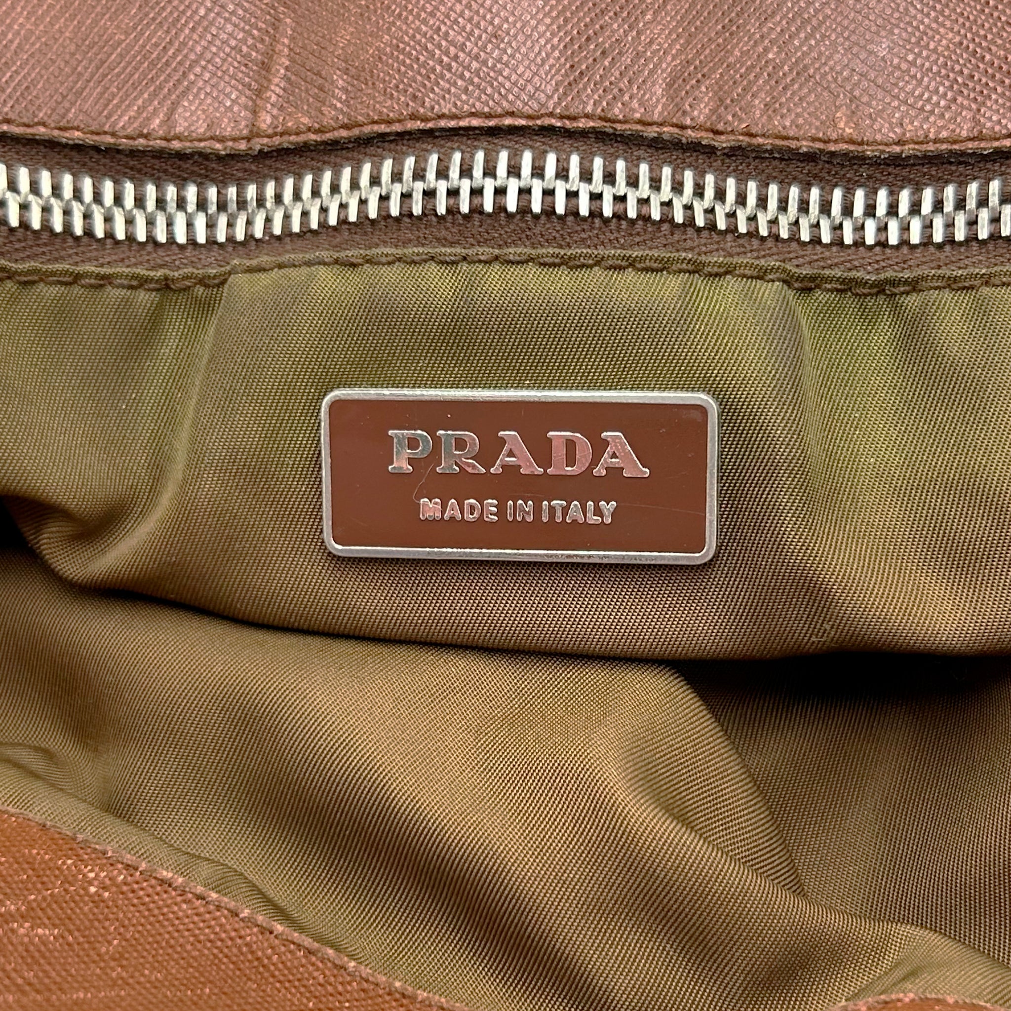 Prada Vintage Nylon Olive Green and Brown Leather Bag