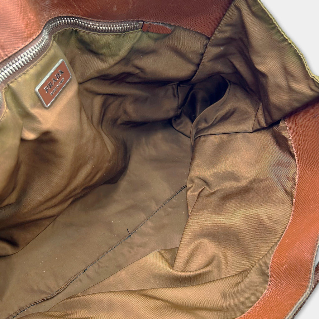 Prada Vintage Nylon Olive Green and Brown Leather Bag