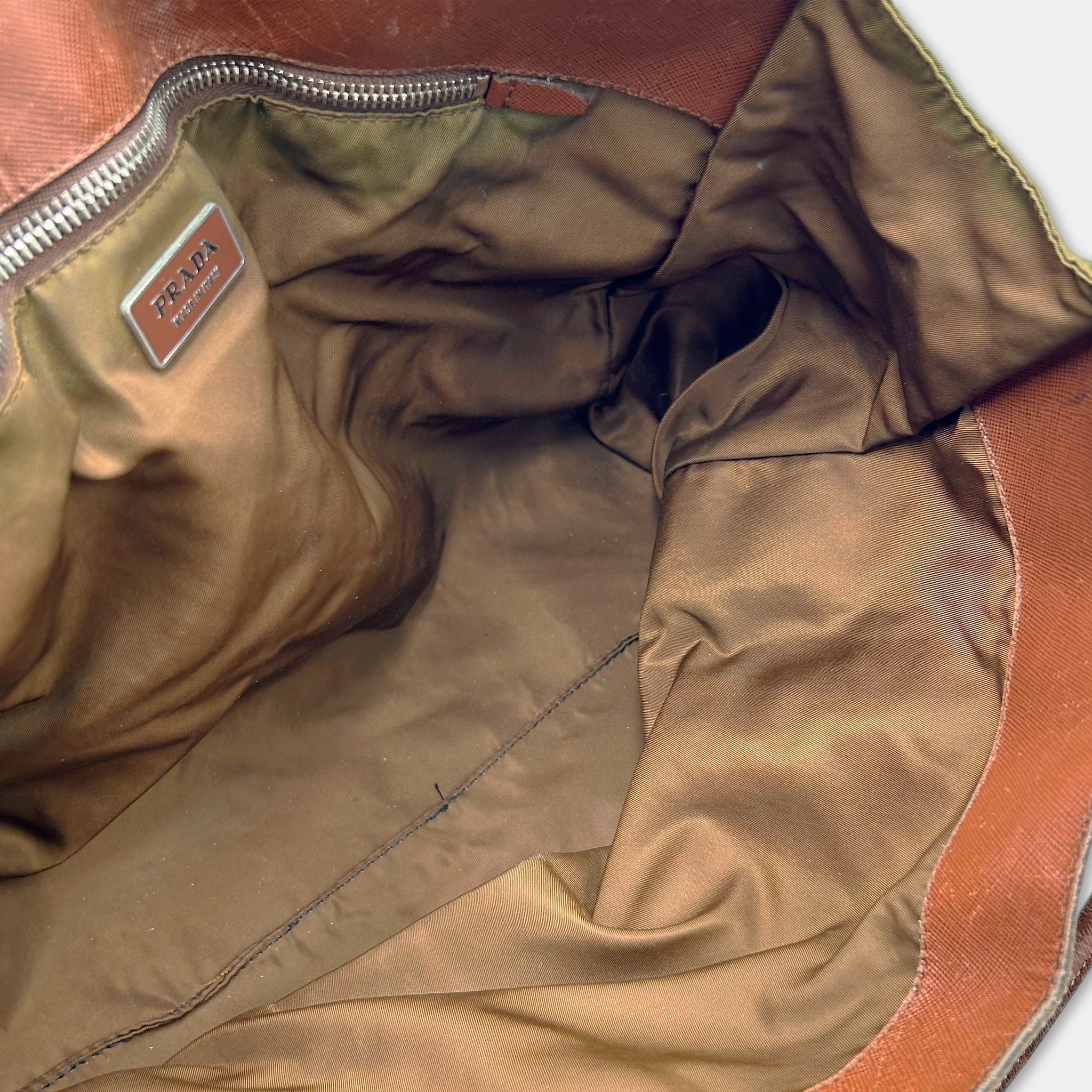 Prada Vintage Nylon Olive Green and Brown Leather Bag