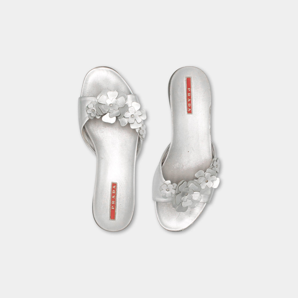 Prada Flower Silver Sandals