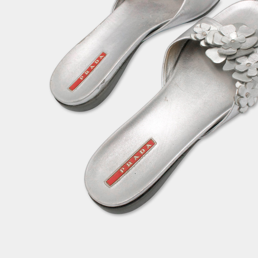 Prada Flower Silver Sandals