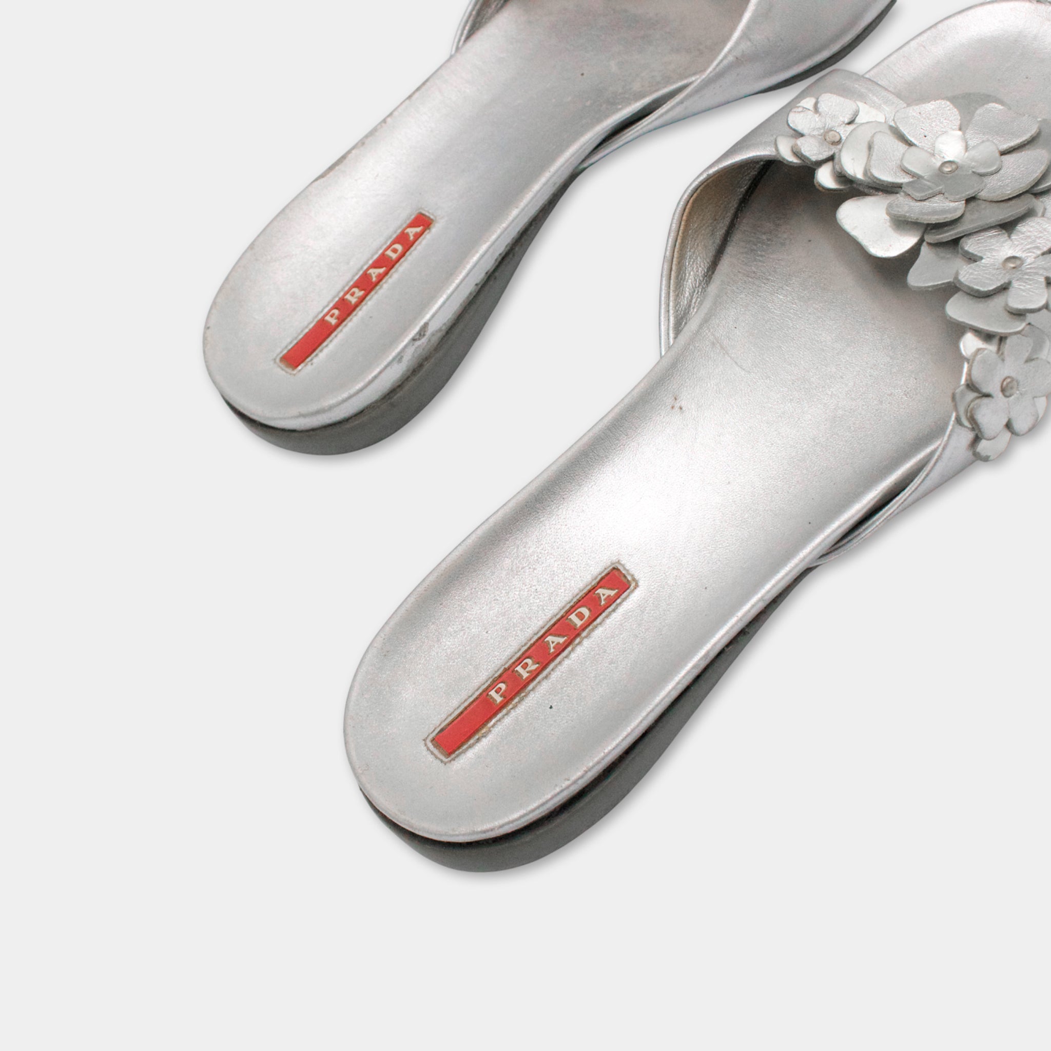 Prada Flower Silver Sandals