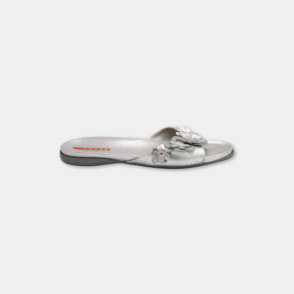 Prada Flower Silver Sandals