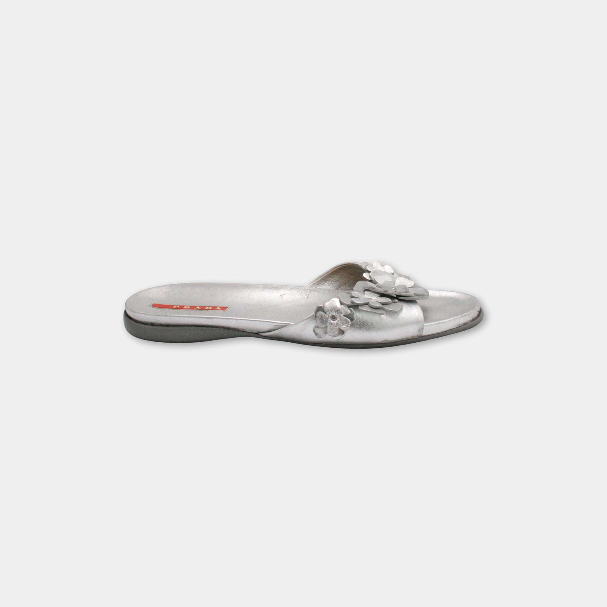 Prada Flower Silver Sandals