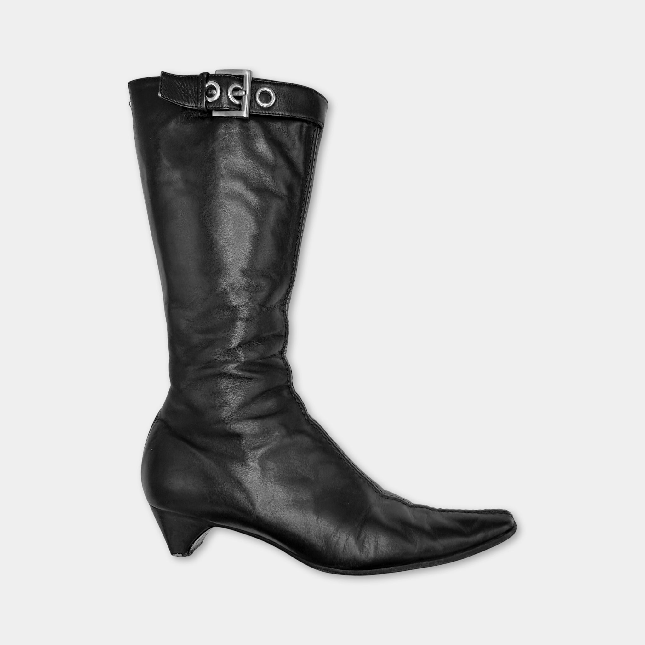 Prada Strap Heel Black Boots