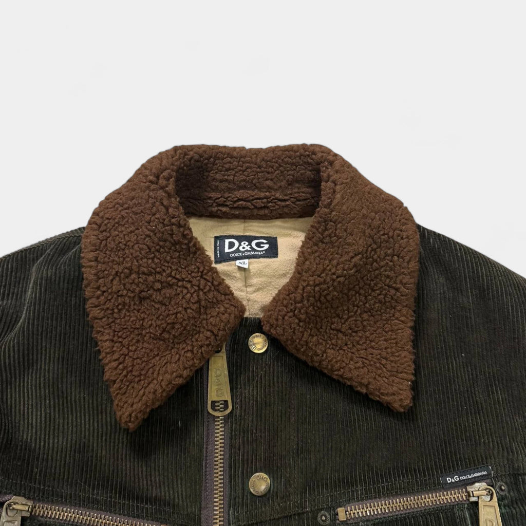 Dolce & Gabbana 2000s Brown Corduroy Shearling Collar Jacket