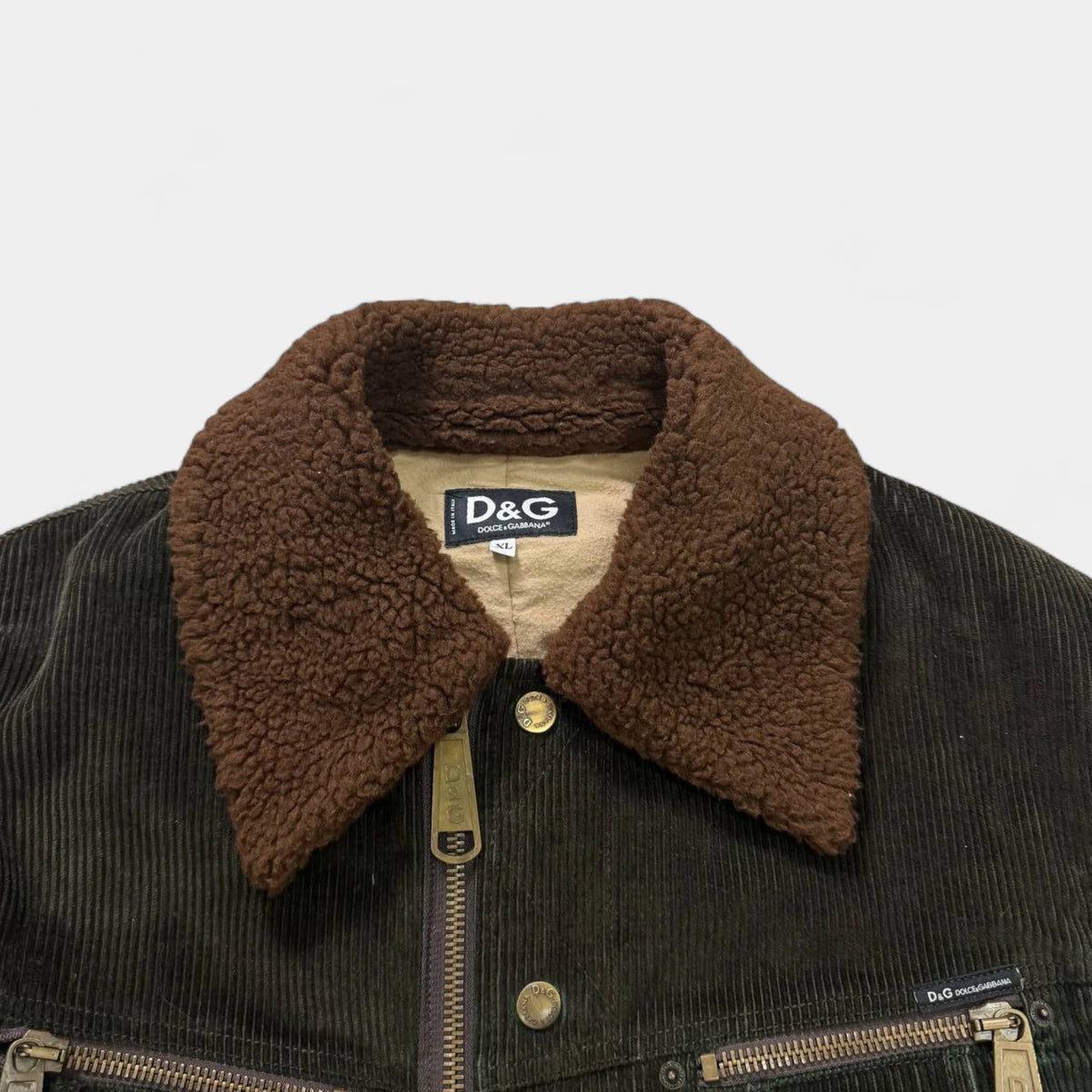 Dolce & Gabbana 2000s Brown Corduroy Shearling Collar Jacket