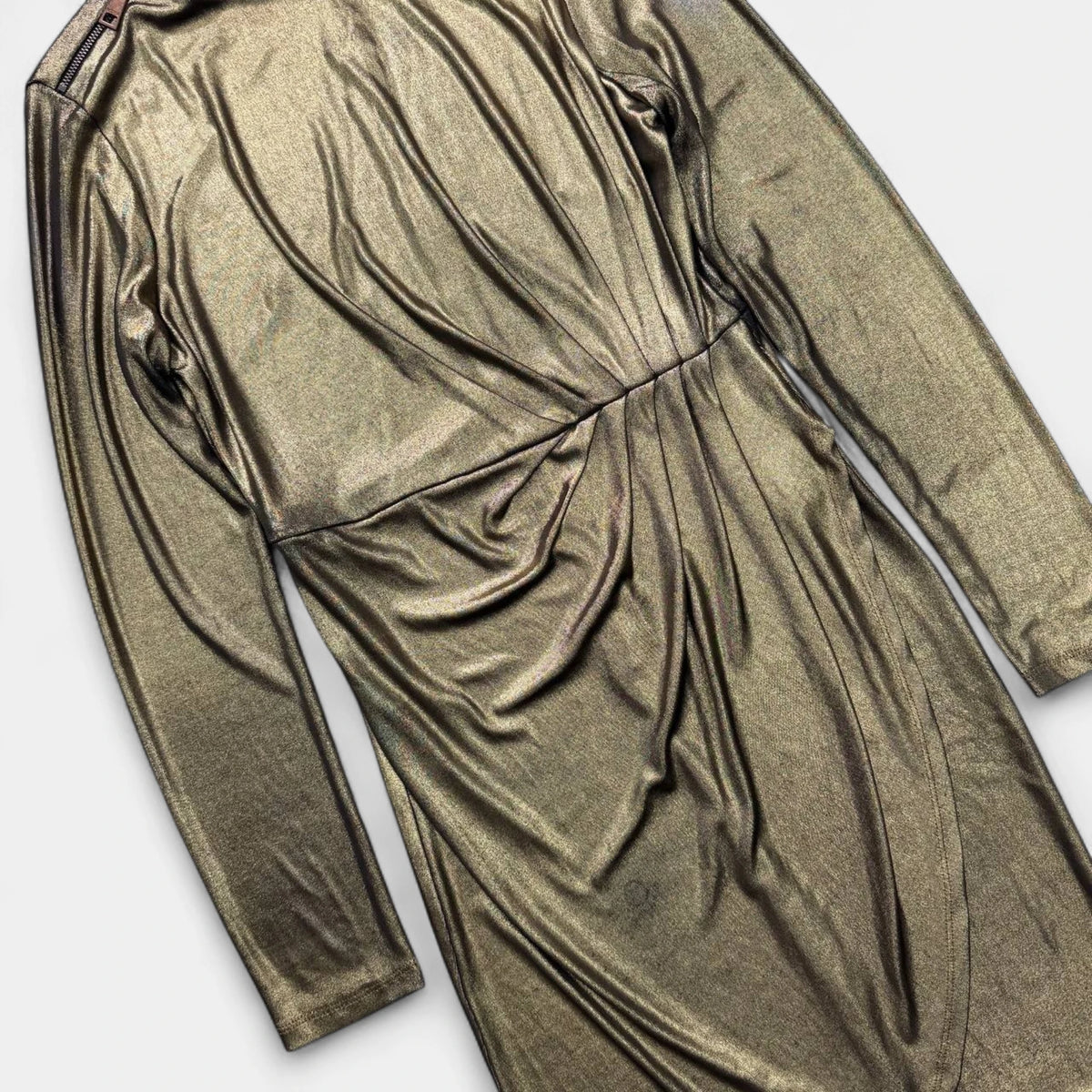 Just Cavalli Gold Metallic Drape Fitted Mini Dress