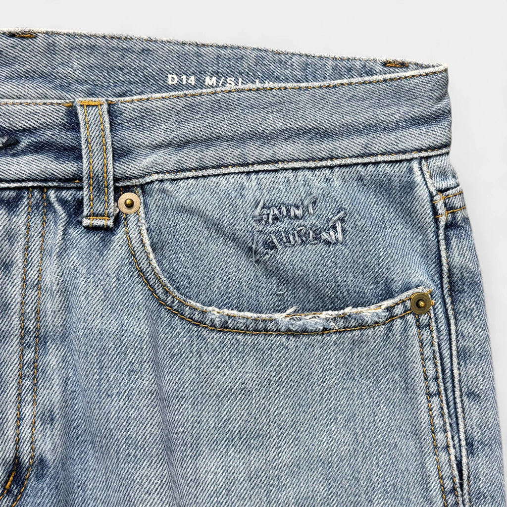 Saint Laurent D14 Straight-Leg Hand-Stitching Denim Jeans