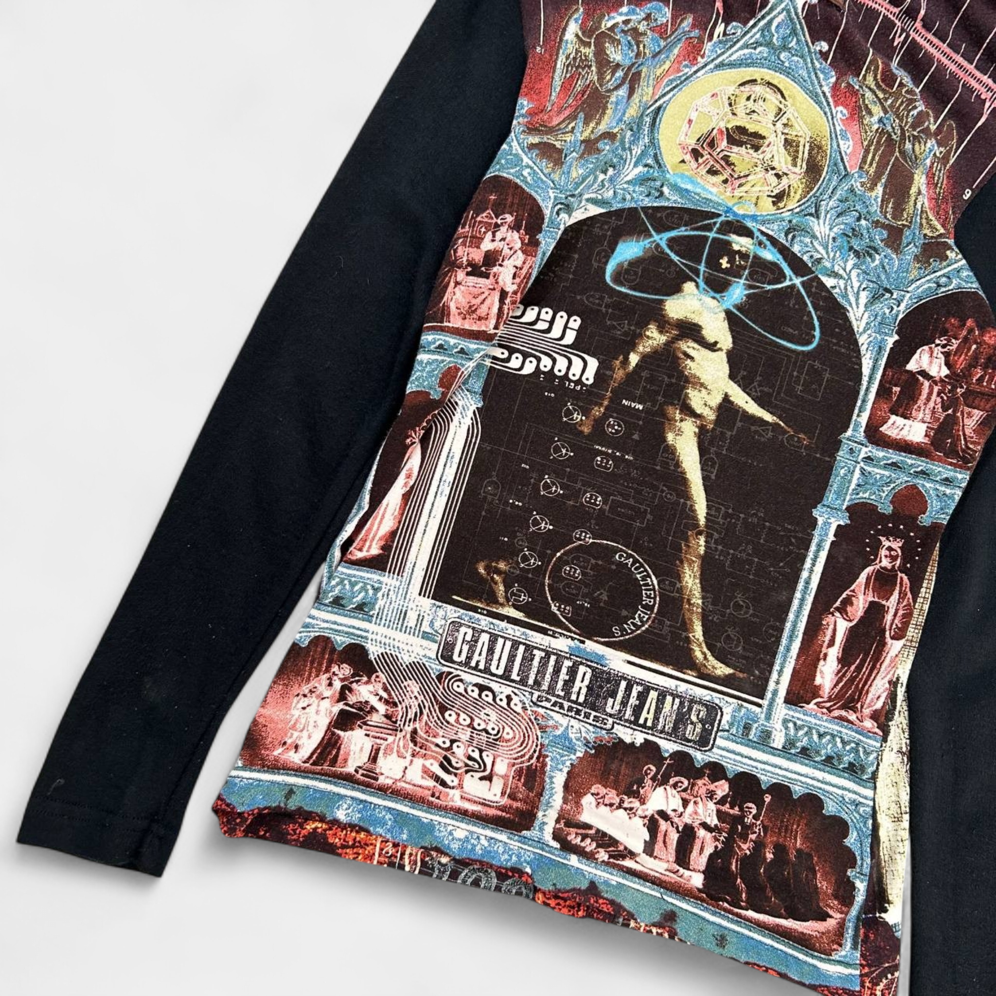 Jean Paul Gaultier 2000s Elastic Black Sleeves Printed Shirt