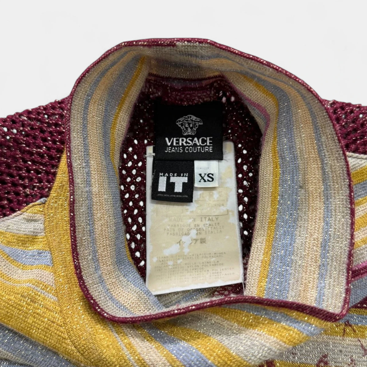 Versace Couture 90s Striped Knit Turtleneck with Mesh Back