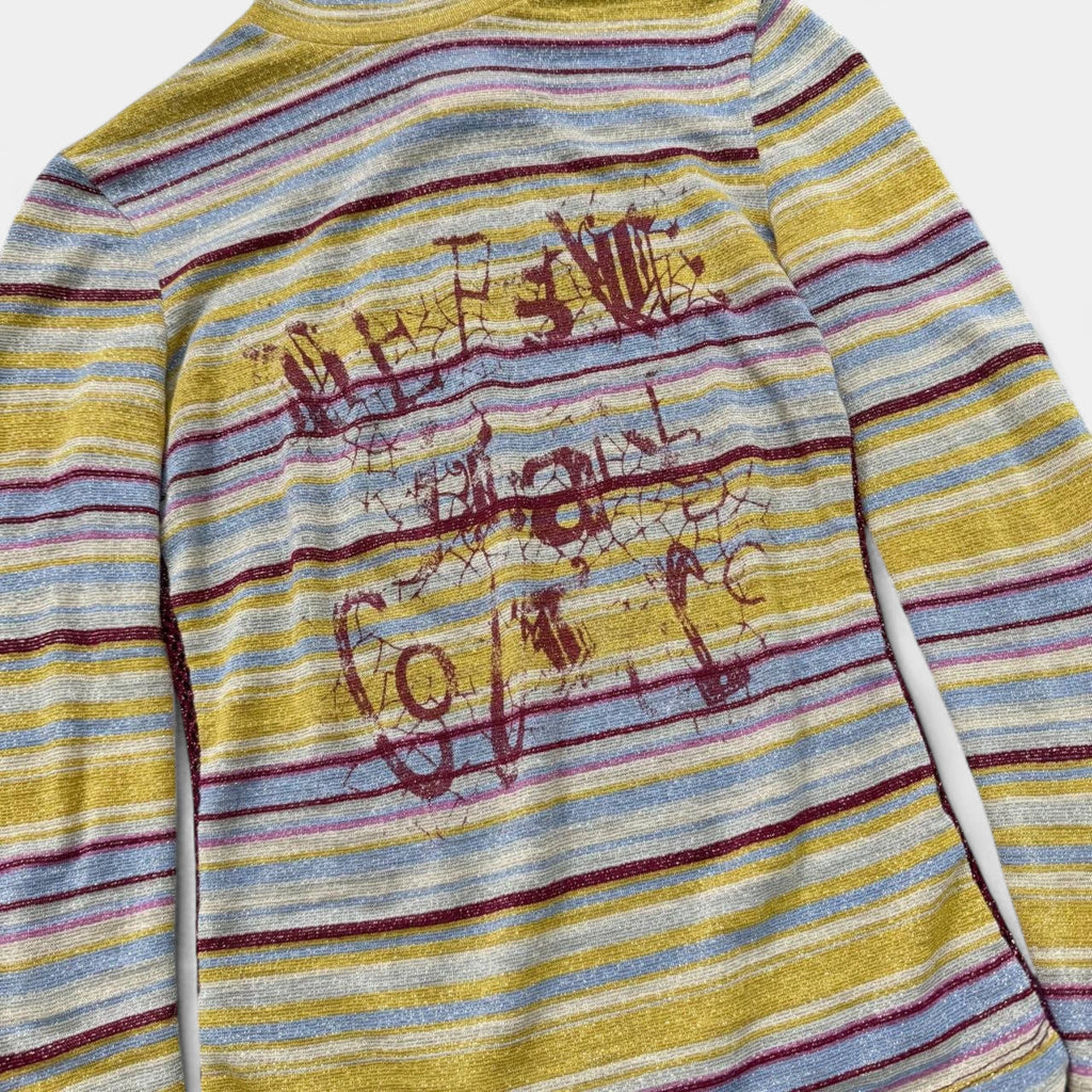 Versace Couture 90s Striped Knit Turtleneck with Mesh Back