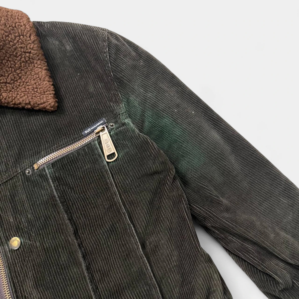 Dolce & Gabbana 2000s Brown Corduroy Shearling Collar Jacket