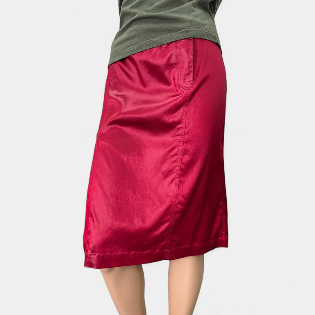 Plein Sud 2000s Asymmetrical Red Satin Midi Skirt