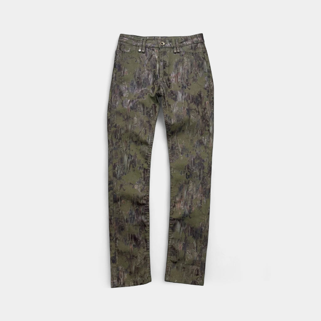Plein Sud 2000's Olive Abstract Coated Straight-Leg Jeans